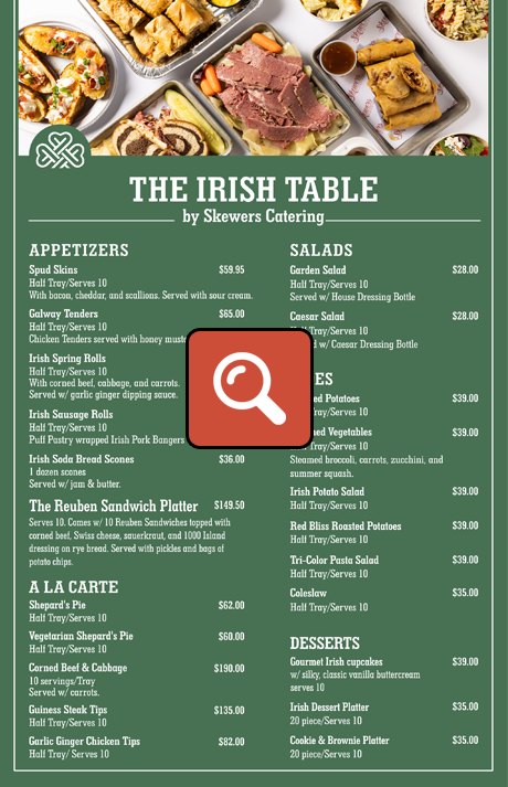 Catering Irish Holiday Menu